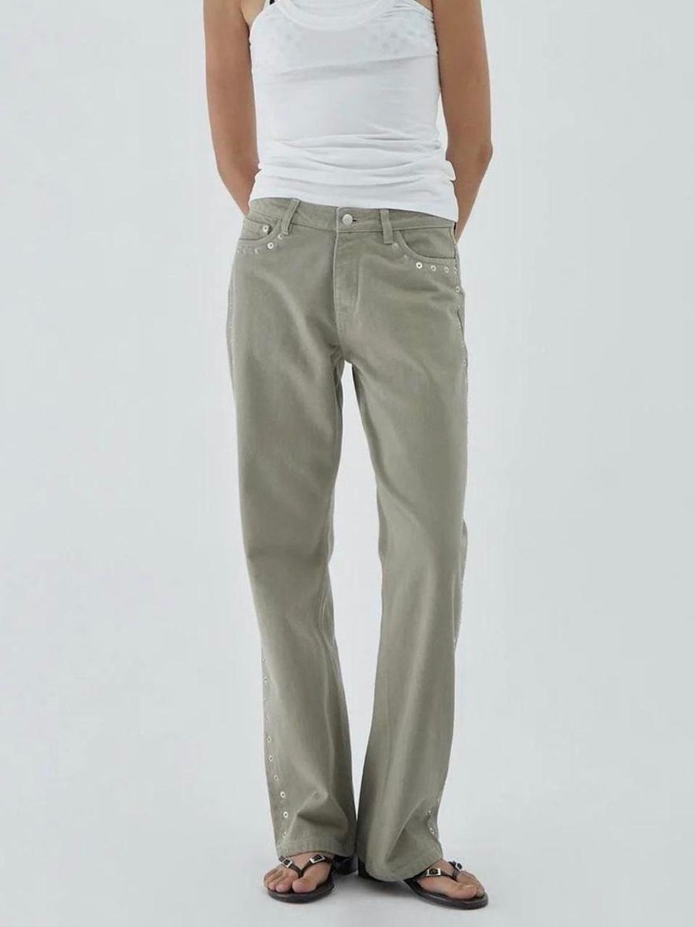 NWT Paloma Wool Crowd Studded Low Rise Boyfriend Jeans Gray Size 36